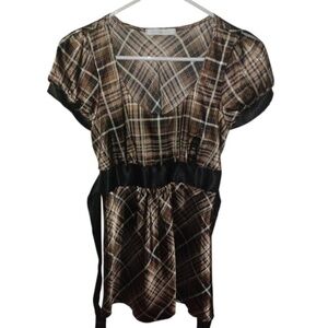 Charlotte Russe brown plaid baby doll top